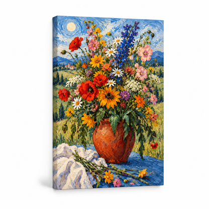 Wildflowers in Terracotta Pot — Stretched Canvas product view | AUSJOJO