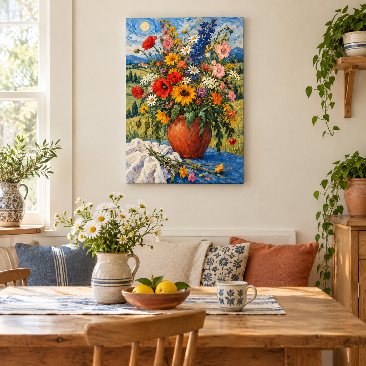 Wildflowers in Terracotta Pot — Black Frame room scene | AUSJOJO
