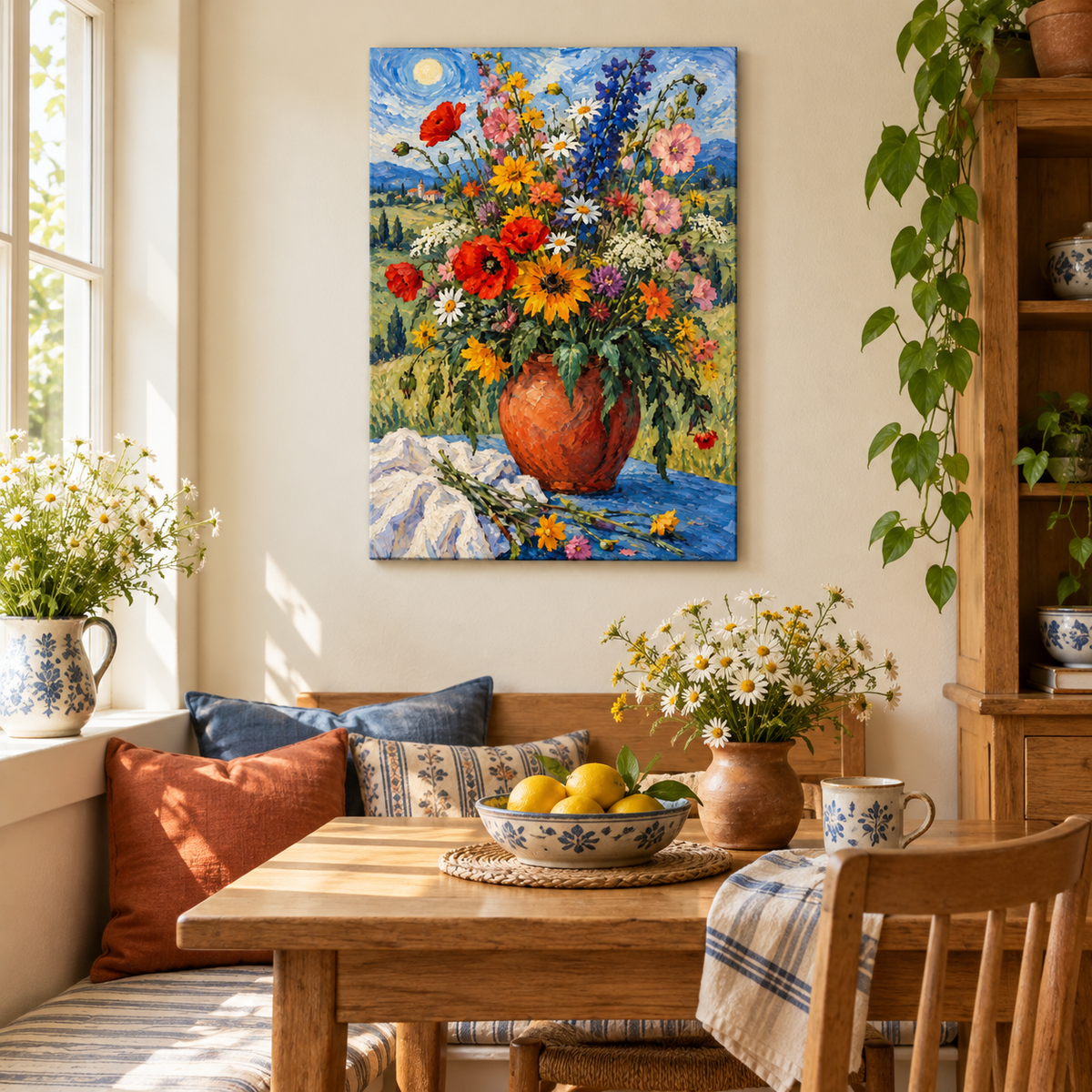 Wildflowers in Terracotta Pot — Brown Frame room scene | AUSJOJO