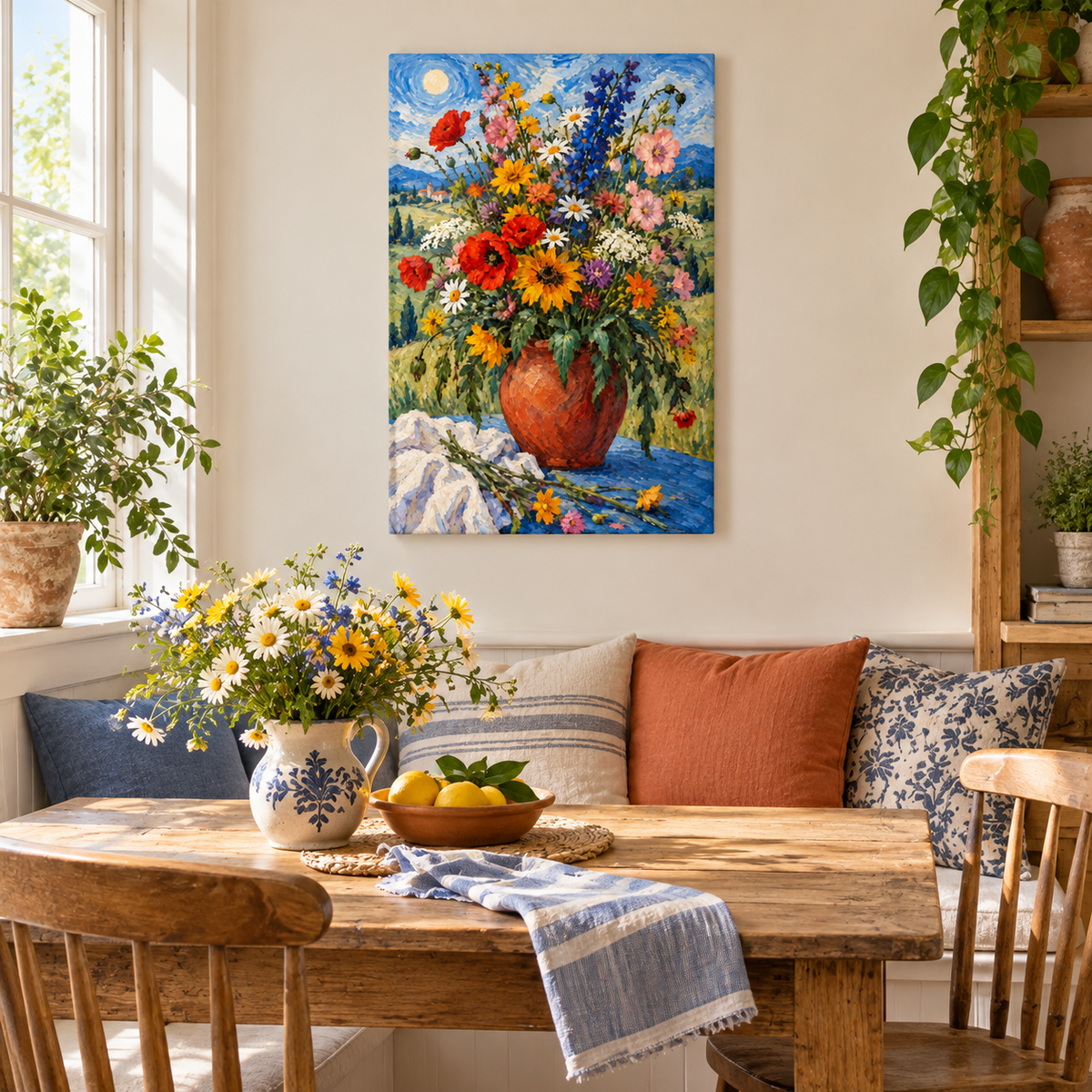 Wildflowers in Terracotta Pot — Stretched Canvas room scene | AUSJOJO