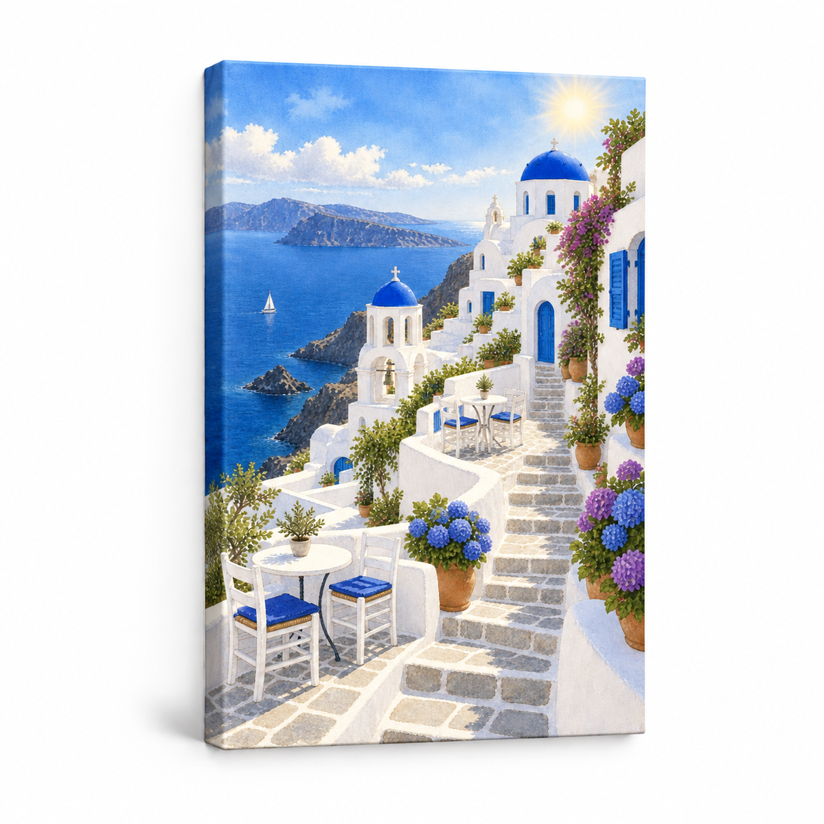 Greek Blue Dome Church Terrace — Stretched Canvas product view | AUSJOJO