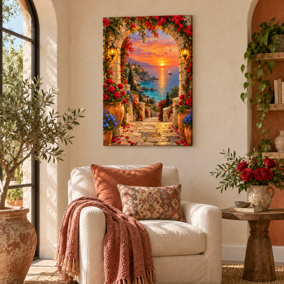 Sunset Bay Stone Arch — Black Frame room scene | AUSJOJO