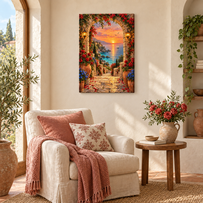 Sunset Bay Stone Arch — Stretched Canvas room scene | AUSJOJO