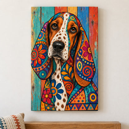 Colorful Patchwork Hound — framed artwork main view | AUSJOJO