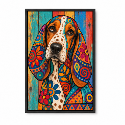 Colorful Patchwork Hound — Black Frame finish product view | AUSJOJO