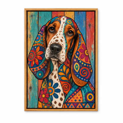 Colorful Patchwork Hound — Brown Frame finish product view | AUSJOJO