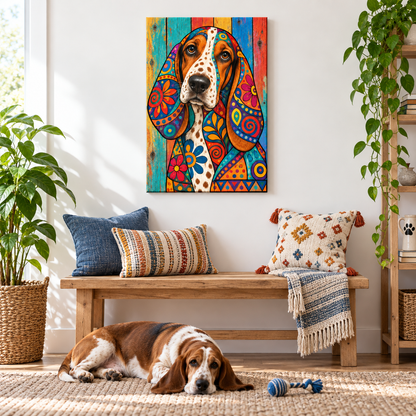 Colorful Patchwork Hound — Black Frame room scene | AUSJOJO