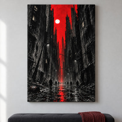 Red Moon Urban Street — framed artwork main view | AUSJOJO