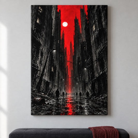 Red Moon Urban Street — framed artwork main view | AUSJOJO
