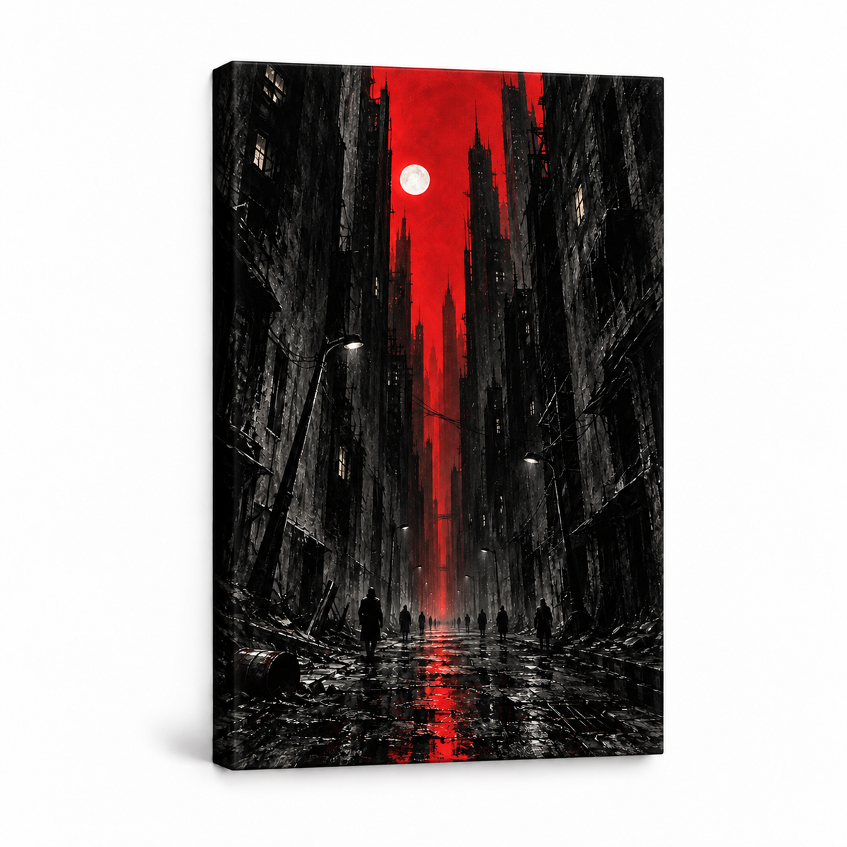 Red Moon Urban Street — Stretched Canvas product view | AUSJOJO
