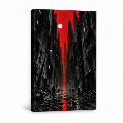Red Moon Urban Street — Stretched Canvas product view | AUSJOJO