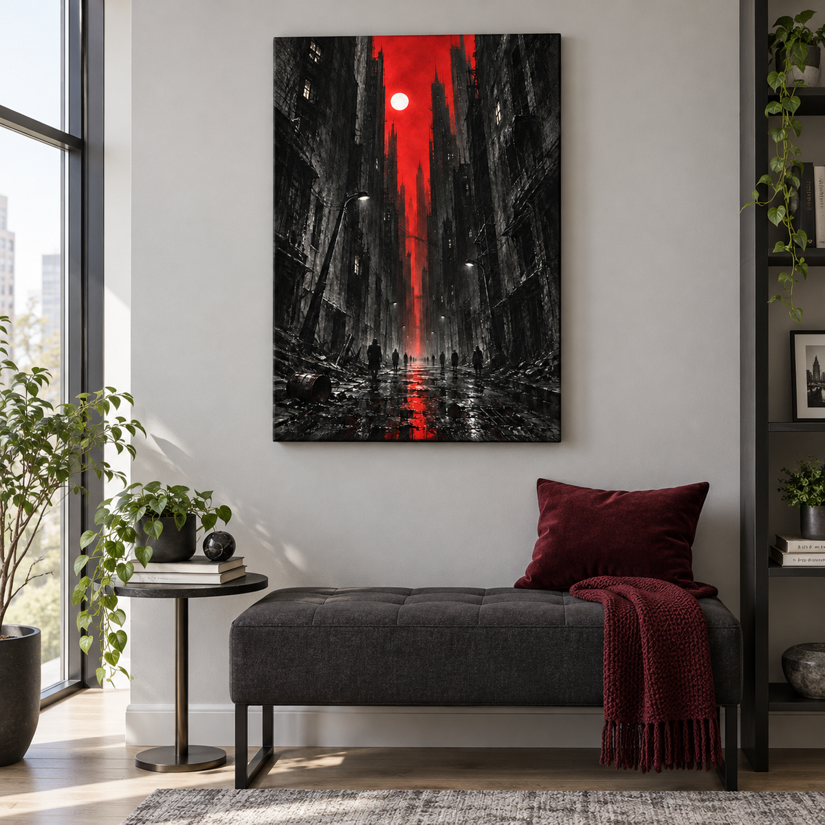Red Moon Urban Street — Black Frame room scene | AUSJOJO