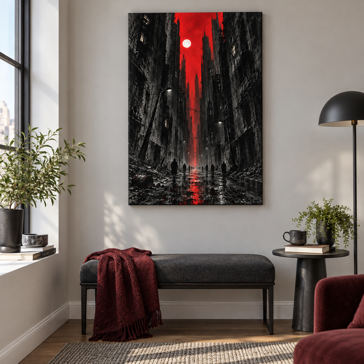Red Moon Urban Street — Brown Frame room scene | AUSJOJO