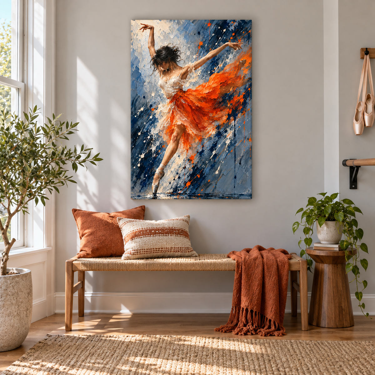 Orange Skirt Abstract Dancer — Black Frame room scene | AUSJOJO