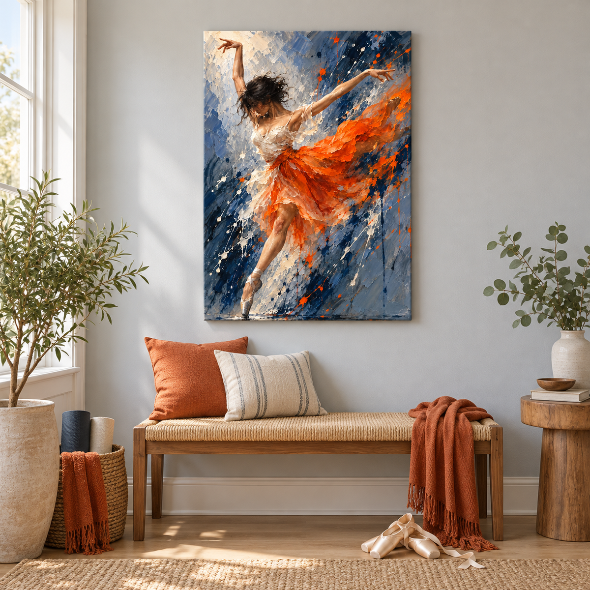 Orange Skirt Abstract Dancer — Brown Frame room scene | AUSJOJO