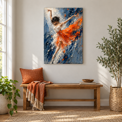 Orange Skirt Abstract Dancer — Stretched Canvas room scene | AUSJOJO