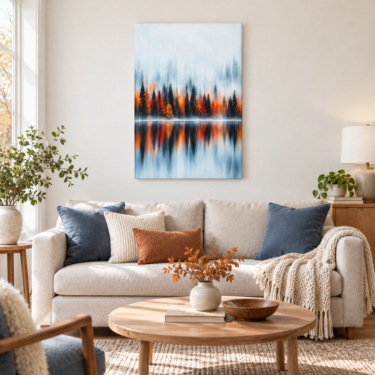 Autumn Forest Reflection — Stretched Canvas room scene | AUSJOJO