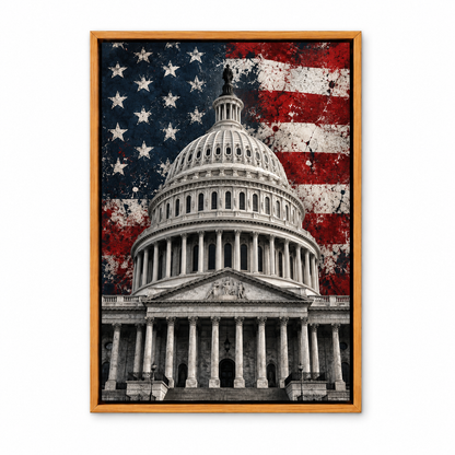 United States Capitol Flag — Brown Frame finish product view | AUSJOJO