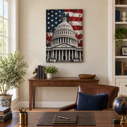 United States Capitol Flag — Brown Frame room scene | AUSJOJO