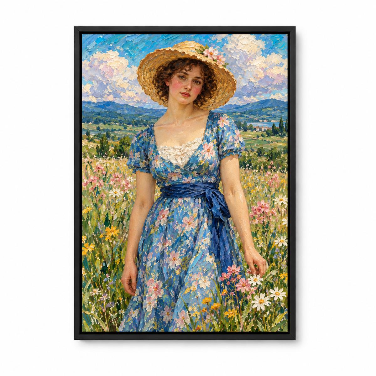Straw Hat Woman in Meadow — Black Frame finish product view | AUSJOJO