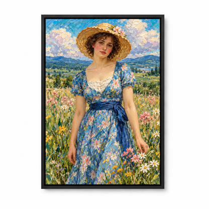 Straw Hat Woman in Meadow — Black Frame finish product view | AUSJOJO