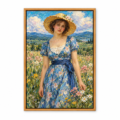 Straw Hat Woman in Meadow — Brown Frame finish product view | AUSJOJO