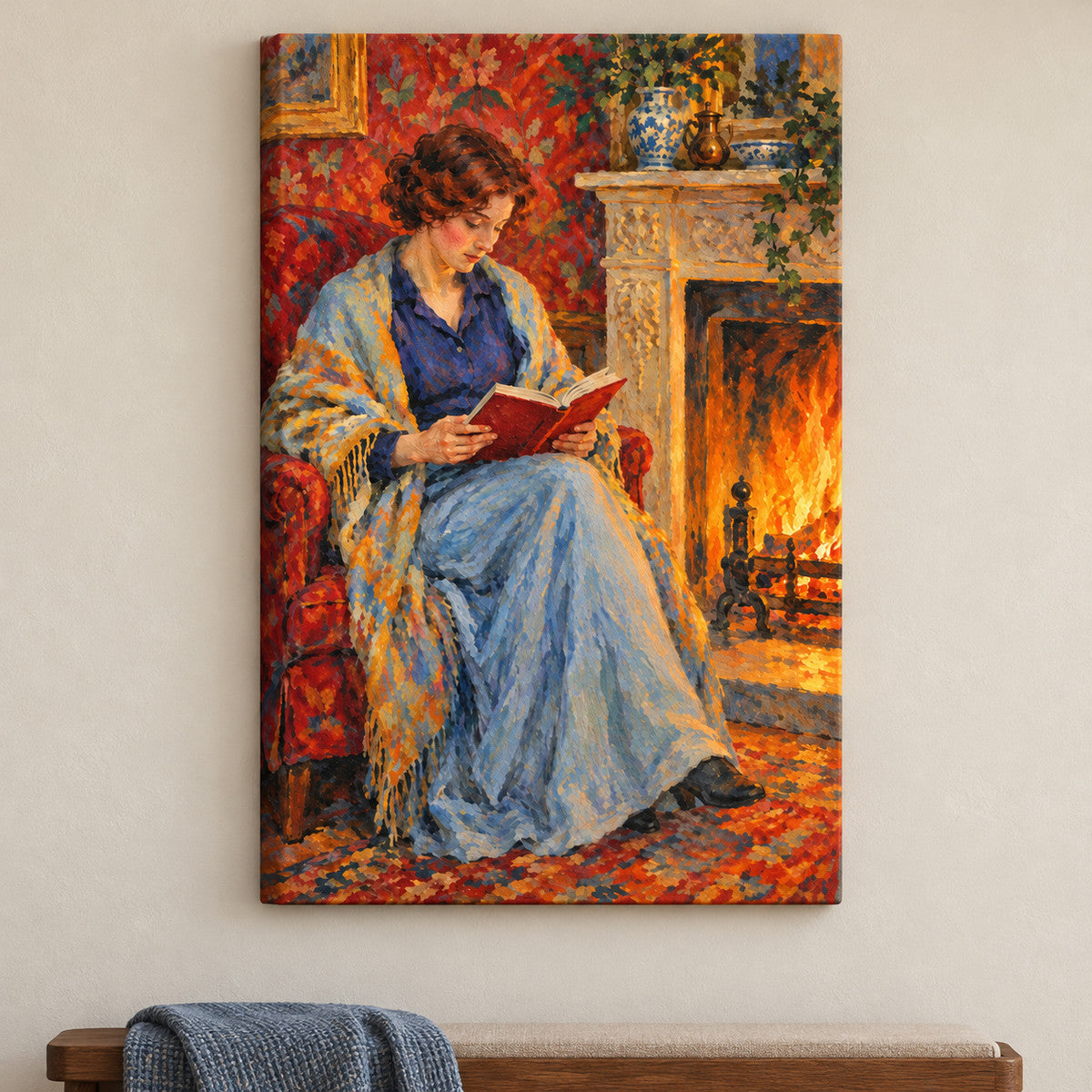 Fireside Reading Woman — framed artwork main view | AUSJOJO