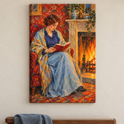 Fireside Reading Woman — framed artwork main view | AUSJOJO