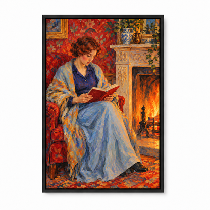 Fireside Reading Woman — Black Frame finish product view | AUSJOJO