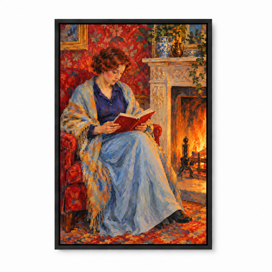 Fireside Reading Woman — Black Frame finish product view | AUSJOJO