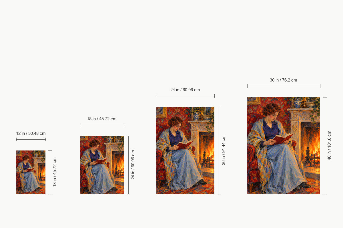Fireside Reading Woman — size comparison guide | AUSJOJO