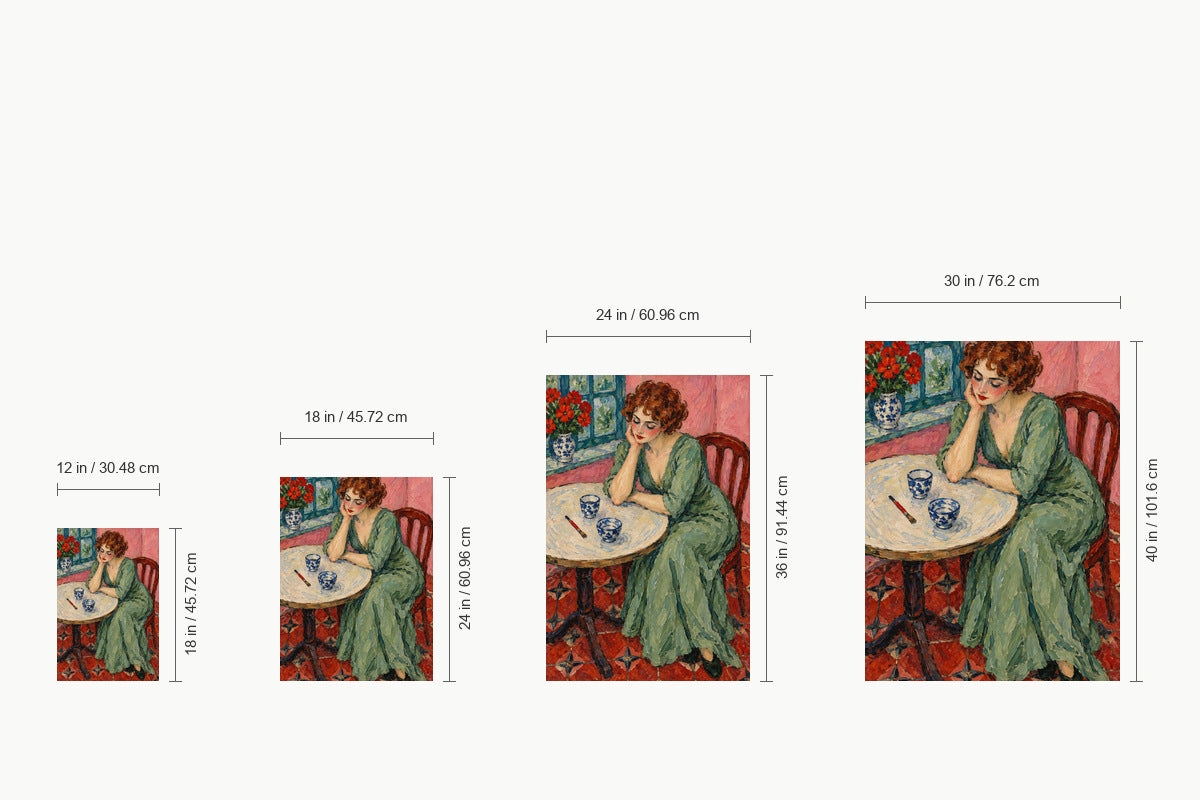 Melancholy Woman at Round Table — size comparison guide | AUSJOJO