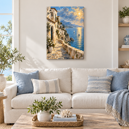 Mediterranean Seaside White Houses — Brown Frame room scene | AUSJOJO