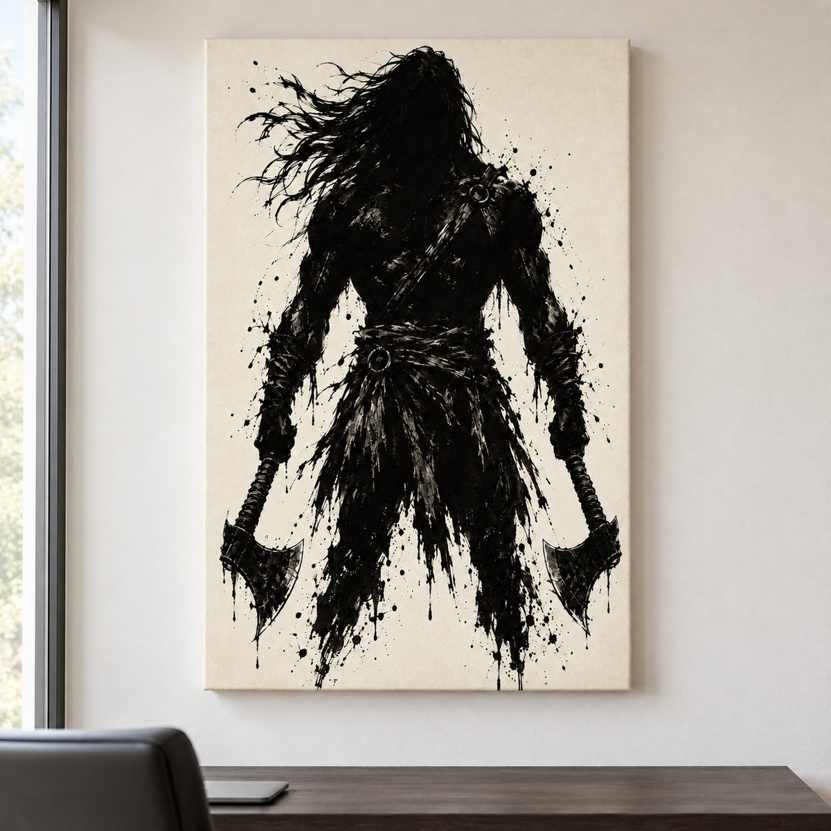 Two Axe Ink Warrior — framed artwork main view | AUSJOJO
