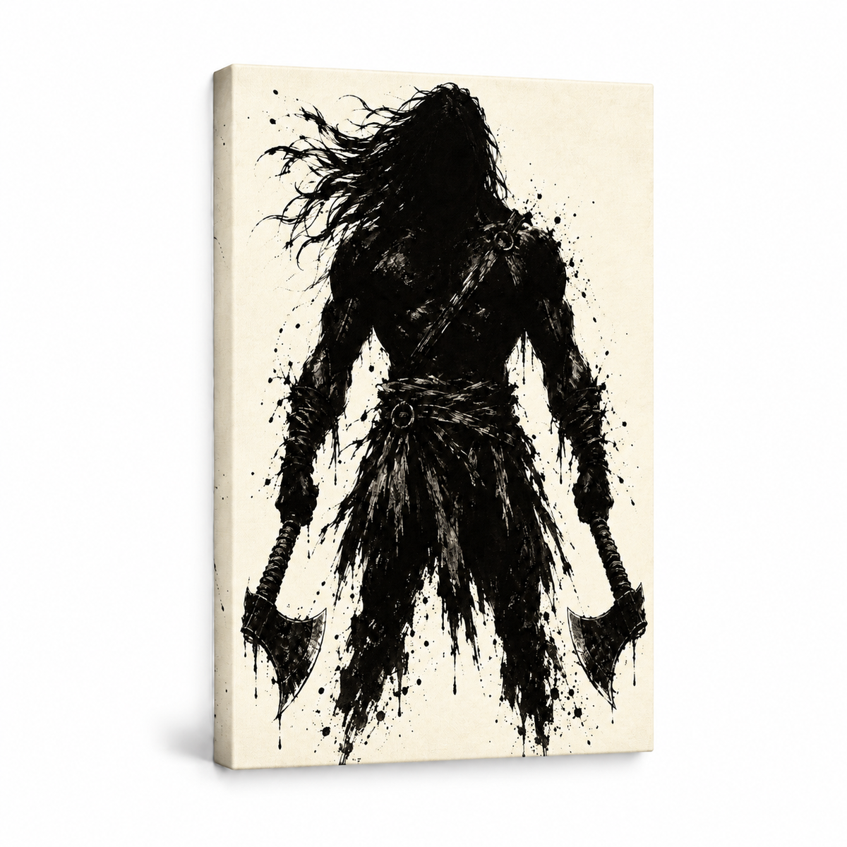 Two Axe Ink Warrior — Stretched Canvas product view | AUSJOJO