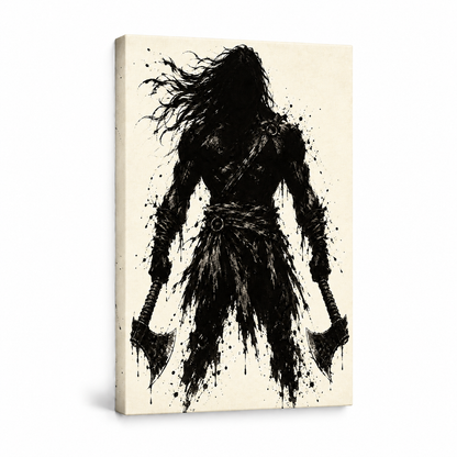 Two Axe Ink Warrior — Stretched Canvas product view | AUSJOJO