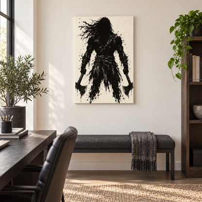 Two Axe Ink Warrior — Black Frame room scene | AUSJOJO