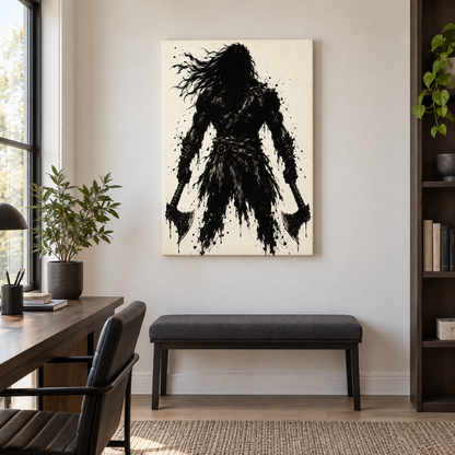 Two Axe Ink Warrior — Brown Frame room scene | AUSJOJO