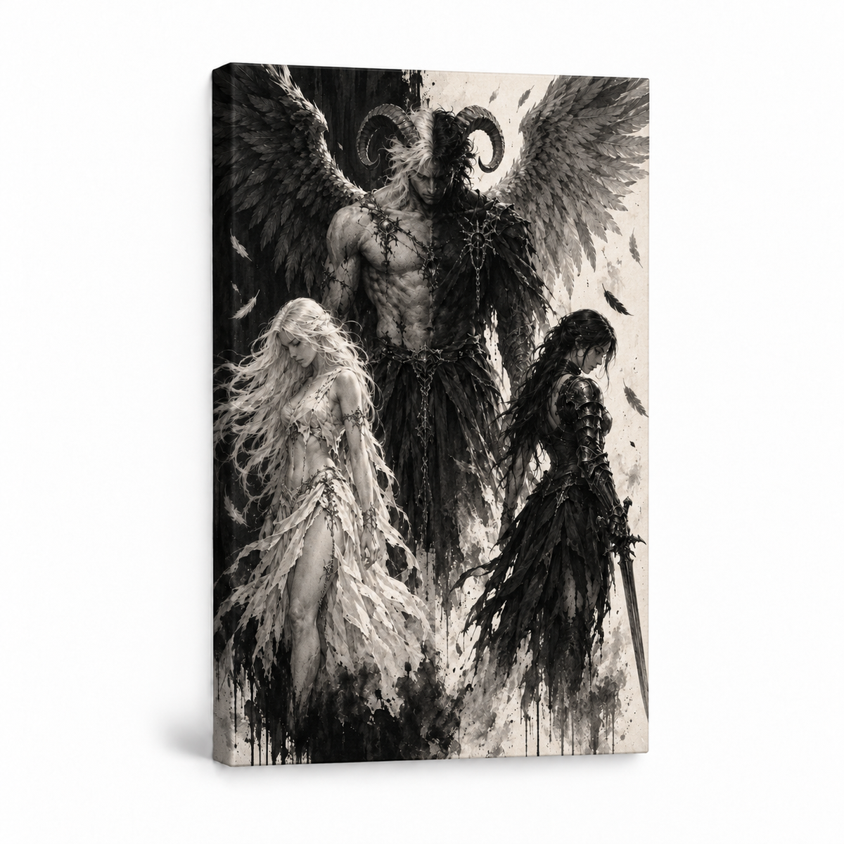 Fallen Angel Fantasy Trio — Stretched Canvas product view | AUSJOJO