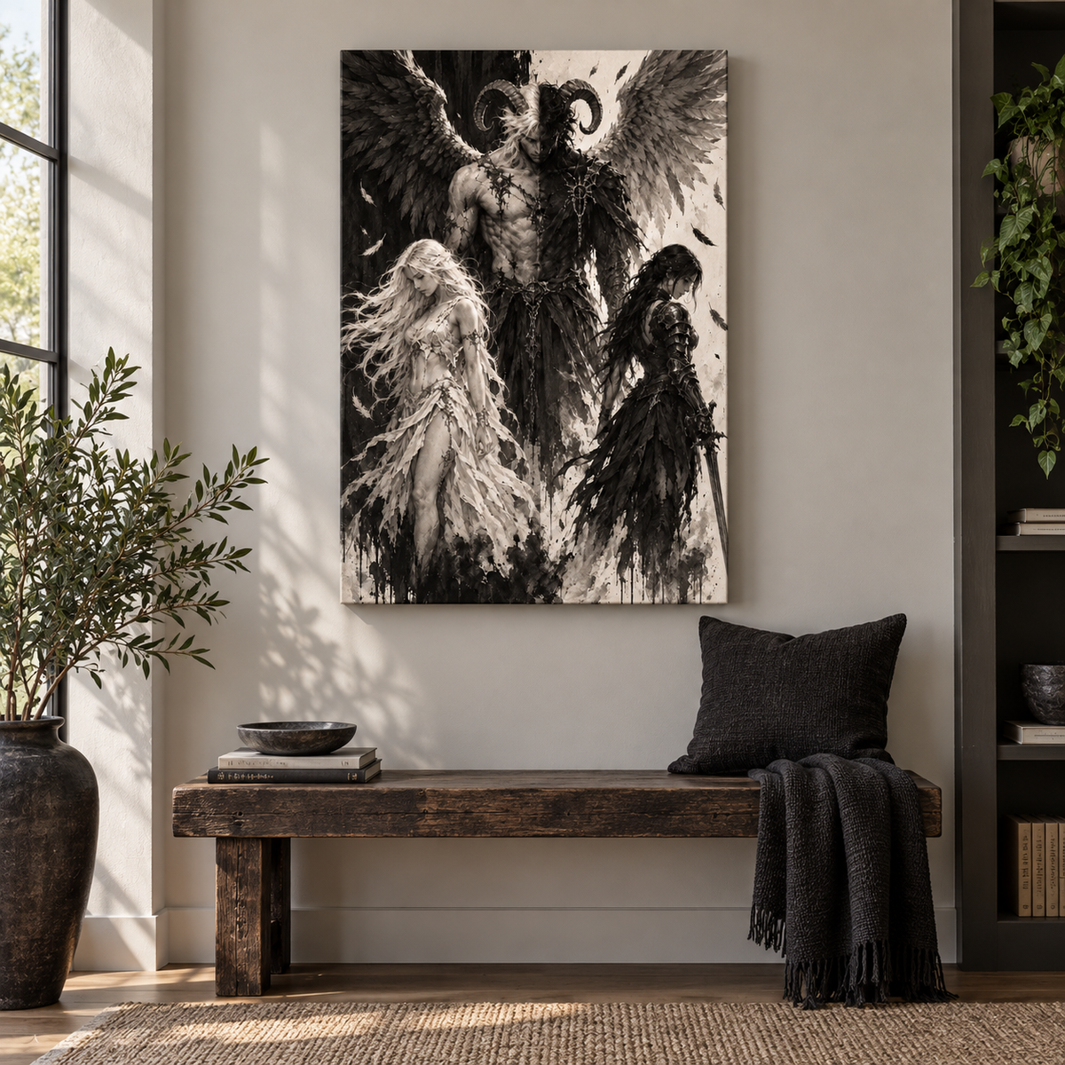 Fallen Angel Fantasy Trio — Black Frame room scene | AUSJOJO