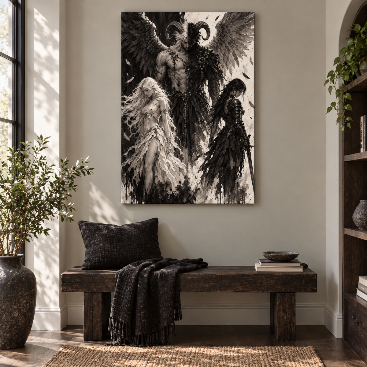 Fallen Angel Fantasy Trio — Brown Frame room scene | AUSJOJO