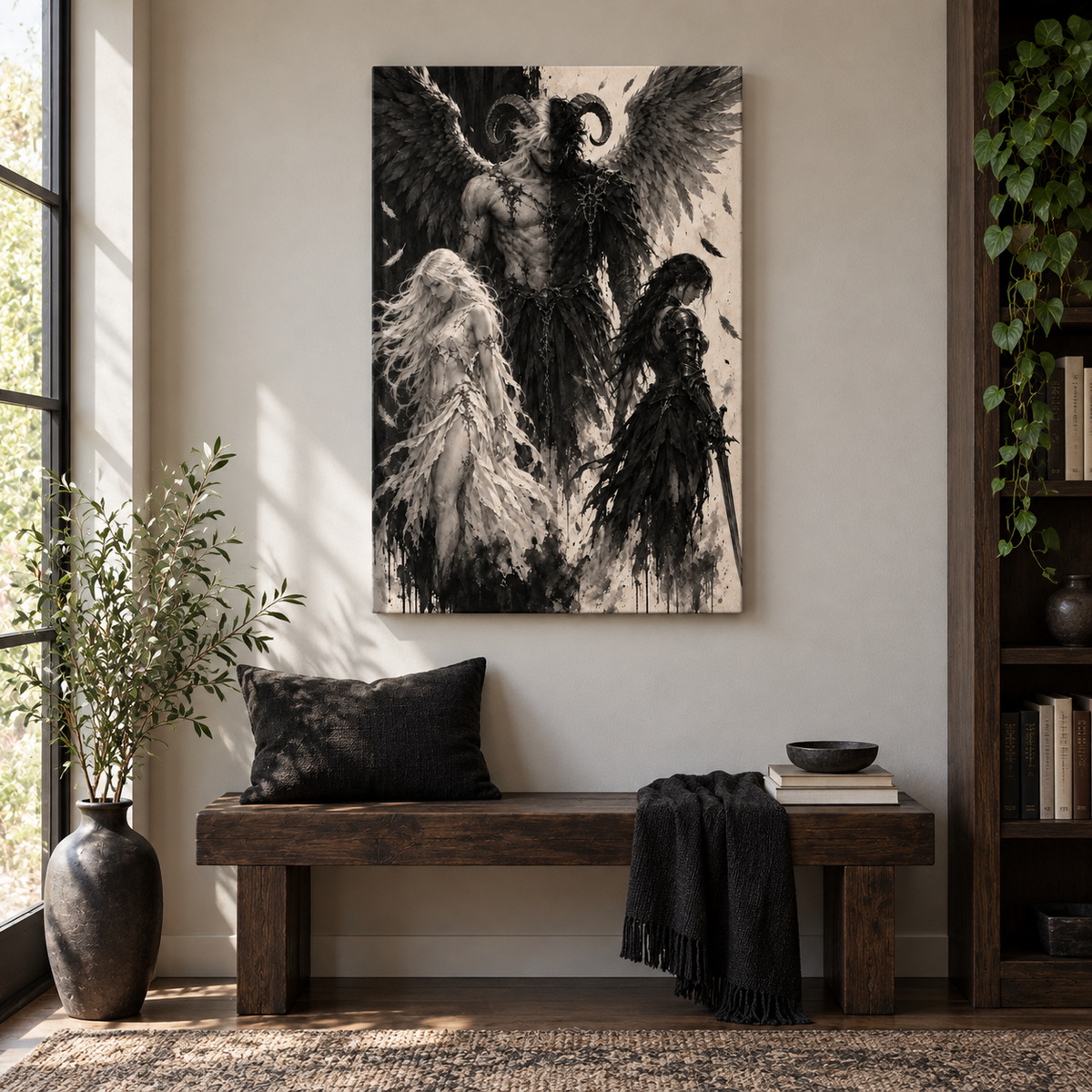 Fallen Angel Fantasy Trio — Stretched Canvas room scene | AUSJOJO