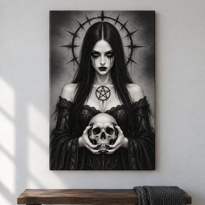 Gothic Woman Holding Skull — framed artwork main view | AUSJOJO