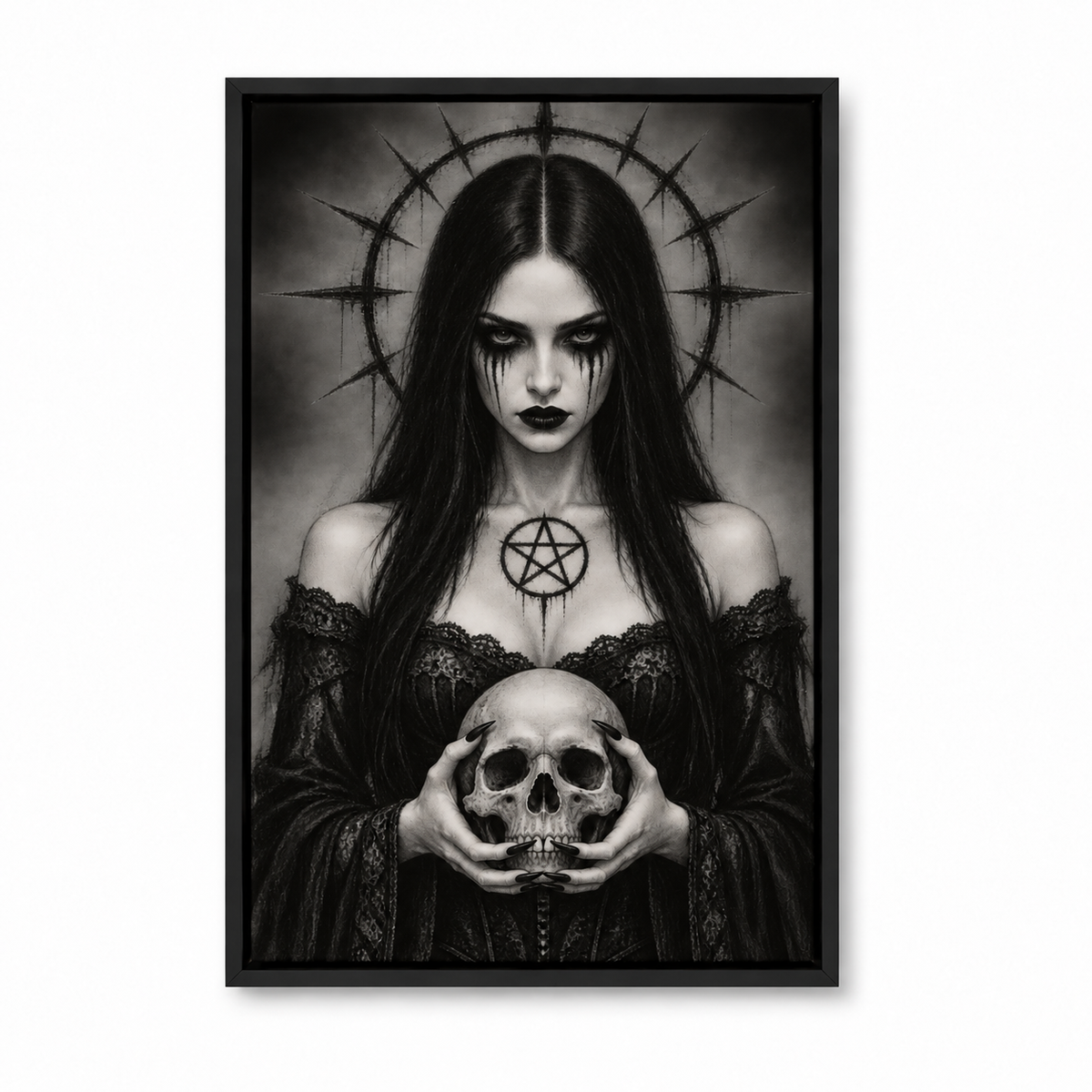Gothic Woman Holding Skull — Black Frame finish product view | AUSJOJO