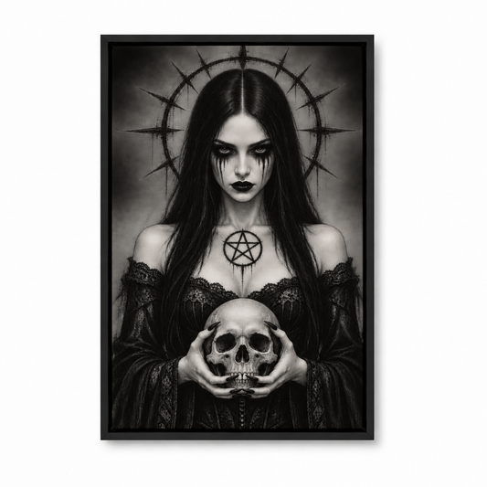 Gothic Woman Holding Skull — Black Frame finish product view | AUSJOJO