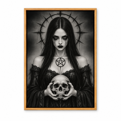 Gothic Woman Holding Skull — Brown Frame finish product view | AUSJOJO