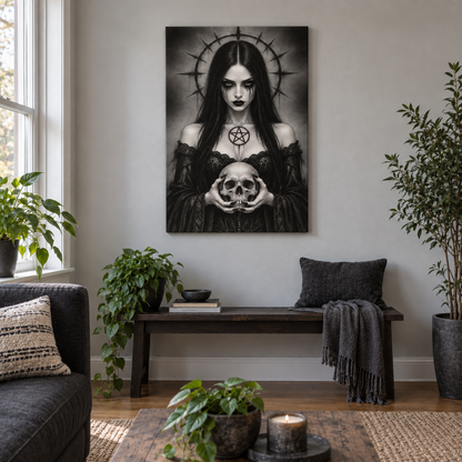 Gothic Woman Holding Skull — Black Frame room scene | AUSJOJO