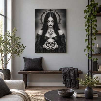 Gothic Woman Holding Skull — Brown Frame room scene | AUSJOJO