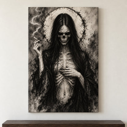 Skeletal Smoking Gothic Figure — framed artwork main view | AUSJOJO