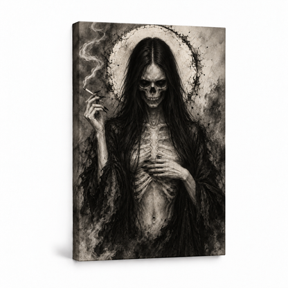 Skeletal Smoking Gothic Figure — Stretched Canvas product view | AUSJOJO